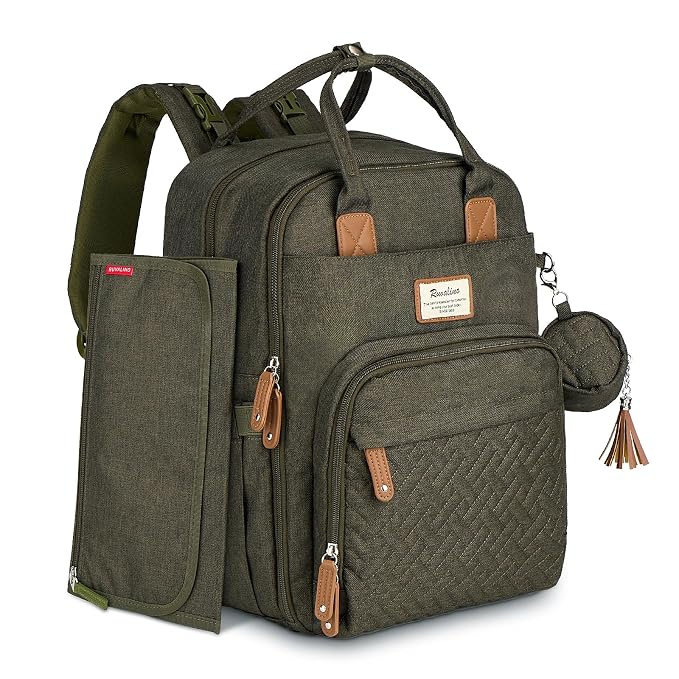 RUVALINO Diaper Bag Backpack, Large Capacity, Waterproof, Olive Green by RUVALINO