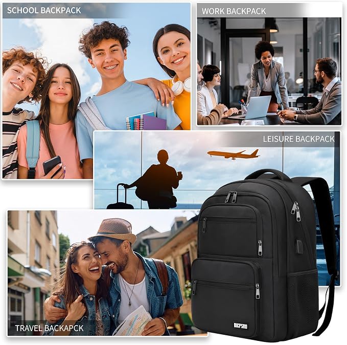 Black Backpack for Men Women, 15.6 inch Laptop Backpack for School, School - Image 6