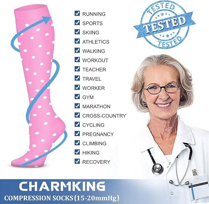 CHARMKING Compression Socks for Women & Men Circulation 15-20 mmHg is Best - Image 5