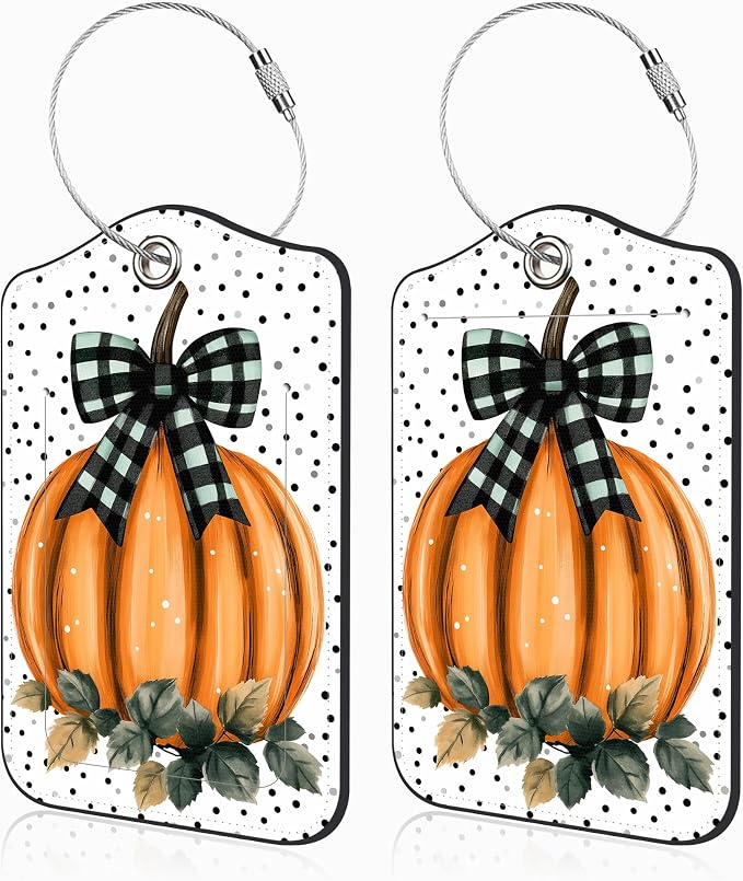 Pumpkin with Checkered Bow Set of 2 Luggage Tags by Unknown
