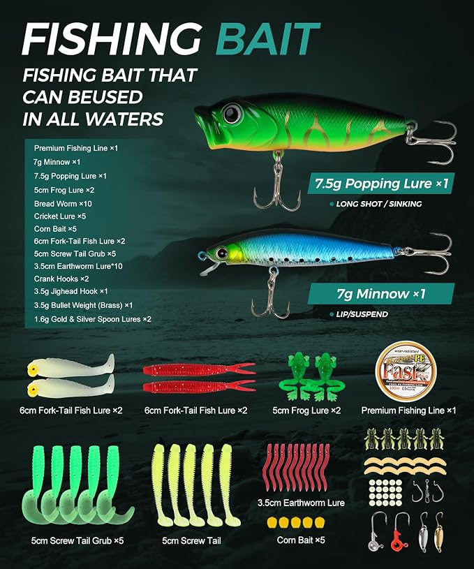 Fishing Pole Combo Set – Spinning & Baitcasting Travel Lure Rod Kit, Medium - Image 3