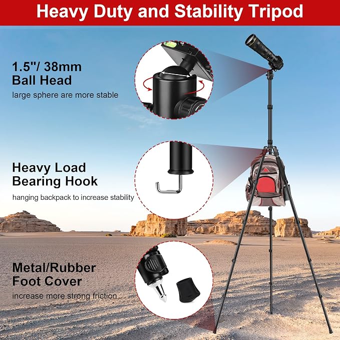 Tripod for Camera, 83 inch DSLR Tripods & Monopods, Aluminum Heavy Duty Tripod - Image 3