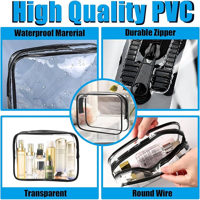 12 Pcs Clear Makeup Bag PVC Waterproof Zippered Clear Cosmetic Toiletry Makeup - Image 3