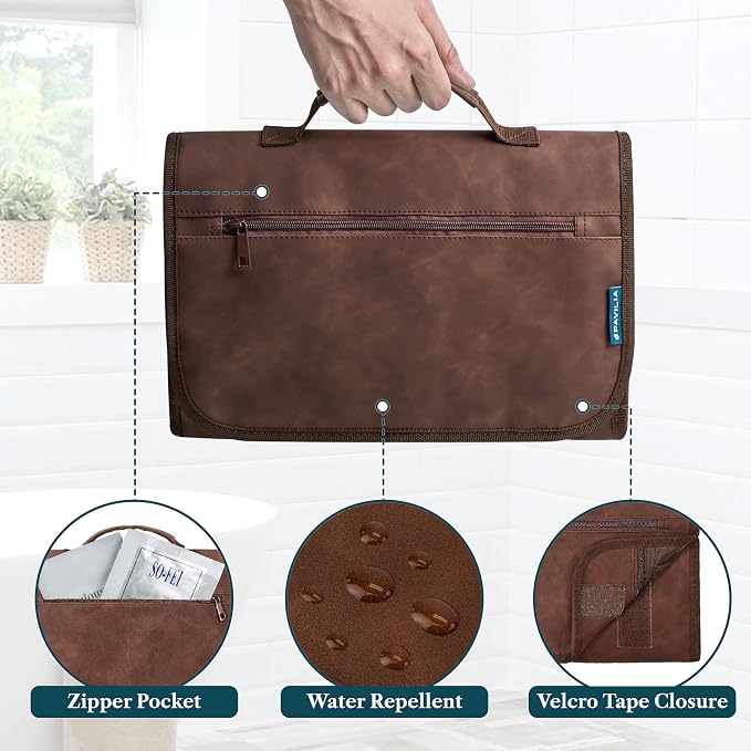 PAVILIA Hanging Toiletry Bag Men Women, Travel Kit Foldable Large Toiletries - Image 5