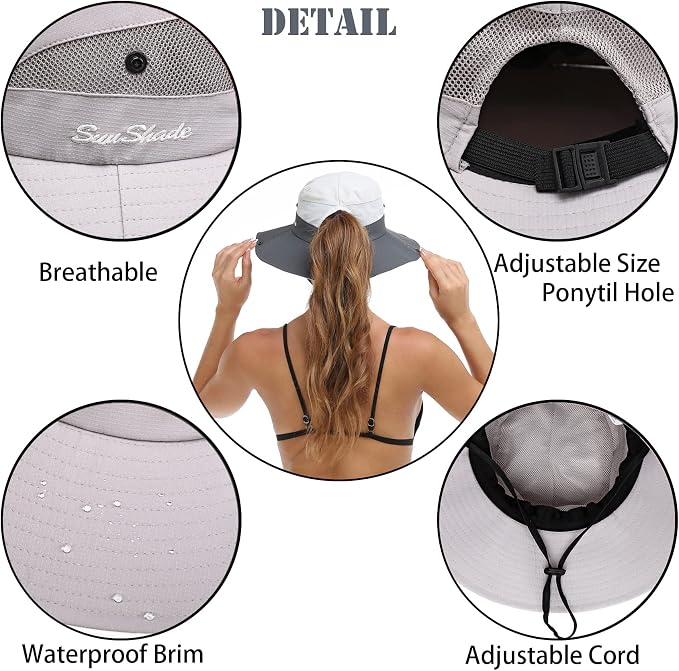 Womens Summer Sun Hat Beach Hat Wide Brim Outdoor UV Protection Hat Foldable - Image 3