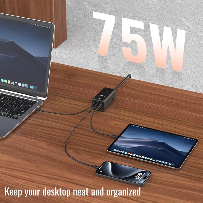 NENJI 75W GaN USB-C Super Fast Charging Station, 8-in-1 Power Strip - Image 7