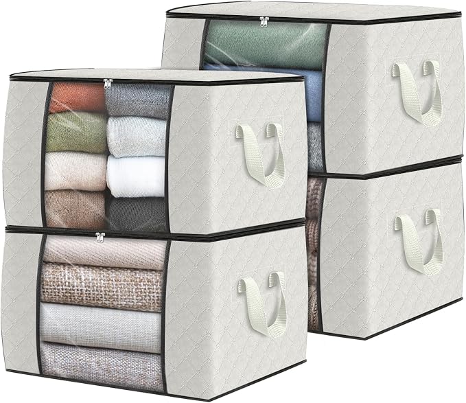 Fab totes 4 Pack Clothes Storage, Foldable Thick Fabric Blanket Storage Bags by Fabtotes