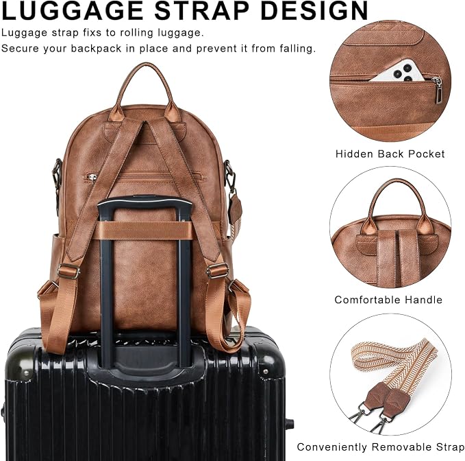Backpack Purse for Women Laptop Backpack, Leather Travel Backpack Shoulder Bag - Image 7