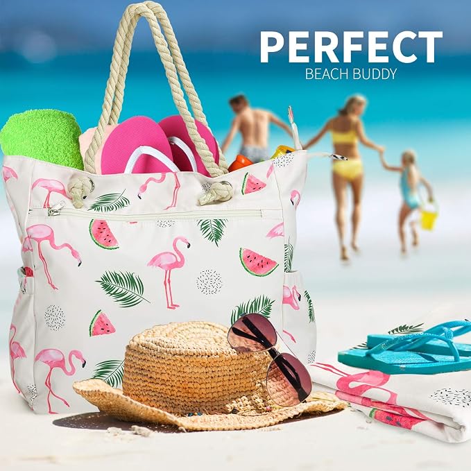 Beach Bag Spacious Shoulder Tote Travel & Gym Bag w/Multiple Pockets & Strong - Image 5