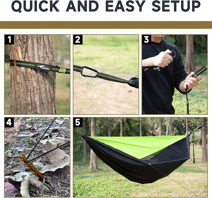 Camping Hammock with Mosquito Net and Sunshade, Backpacking Hammock with Ridge - Image 6