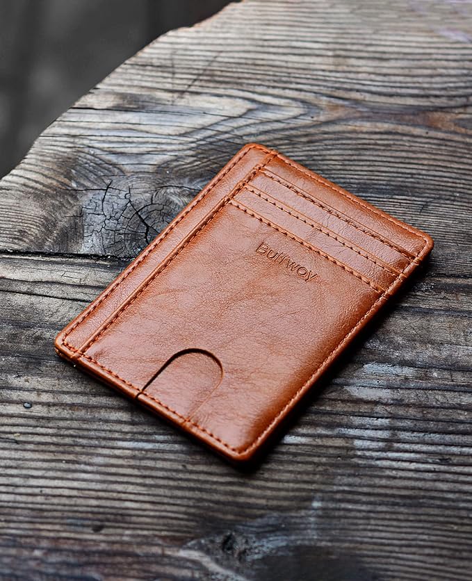 Buffway Slim Minimalist Front Pocket RFID Blocking Leather Wallets - Image 4