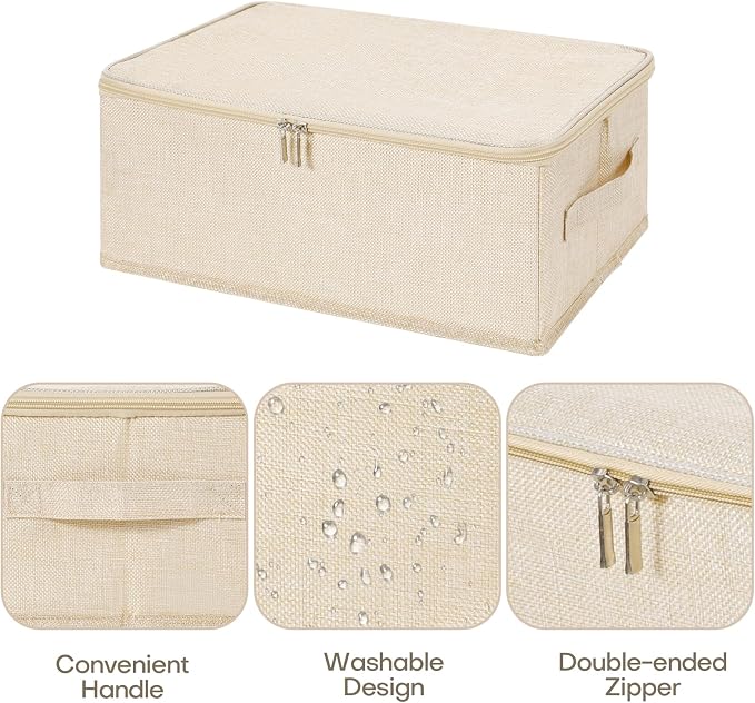 ANMINY 2PCS Storage Bins with Zipper Lids 13 Qt Lidded Fabric Storage Boxes - Image 4