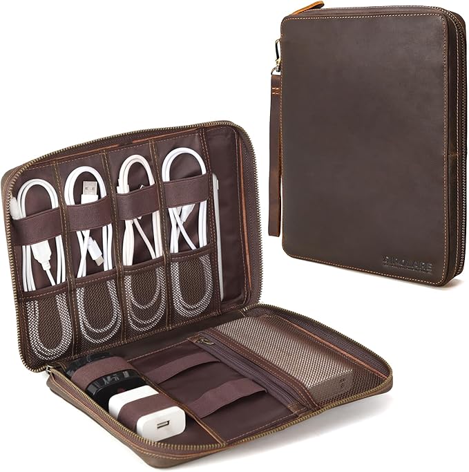 Polare Full Grain Leather Travel Cable Organizer Case Electronics Accessories by polareoriginal