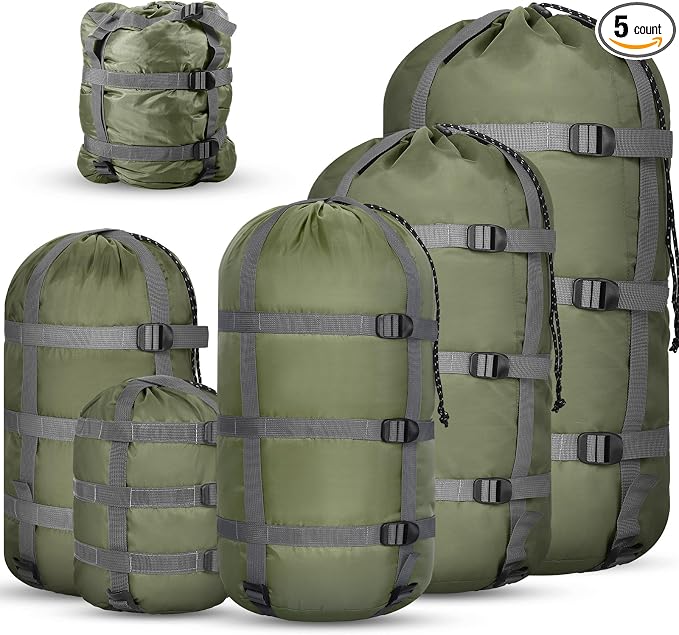 5 Pack Compression Stuff Sack 5 Assorted Size Sleeping Bag Stuff Sack by SilTriangle