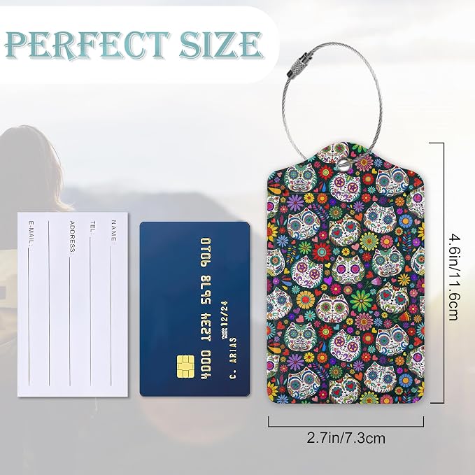 Sugar Skull Cat 2 Pack Luggage Tag - Image 3