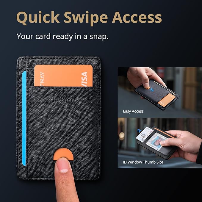 Buffway Slim Minimalist Front Pocket RFID Blocking Leather Wallets - Image 4