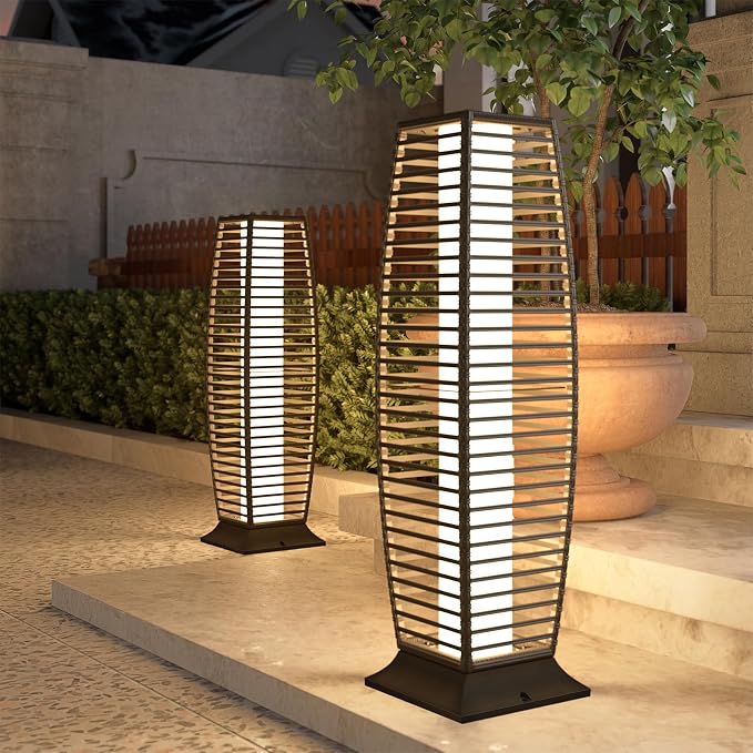 Grand patio 2-Piece Outdoor Floor Lamp Solar Powered Lantern Waterproof Wicker - Image 2