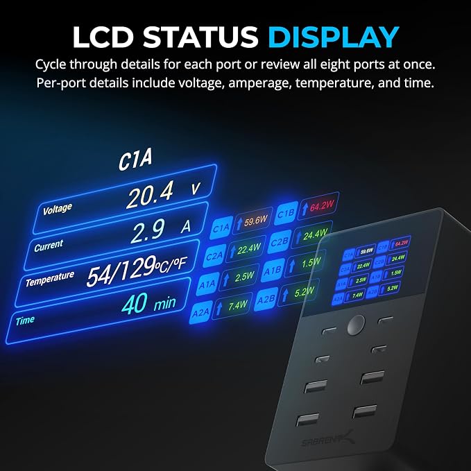 SABRENT 252W Charger – 8-Port USB PD 3.0 - Image 5