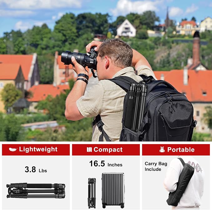 Tripod for Camera, 83 inch DSLR Tripods & Monopods, Aluminum Heavy Duty Tripod - Image 6