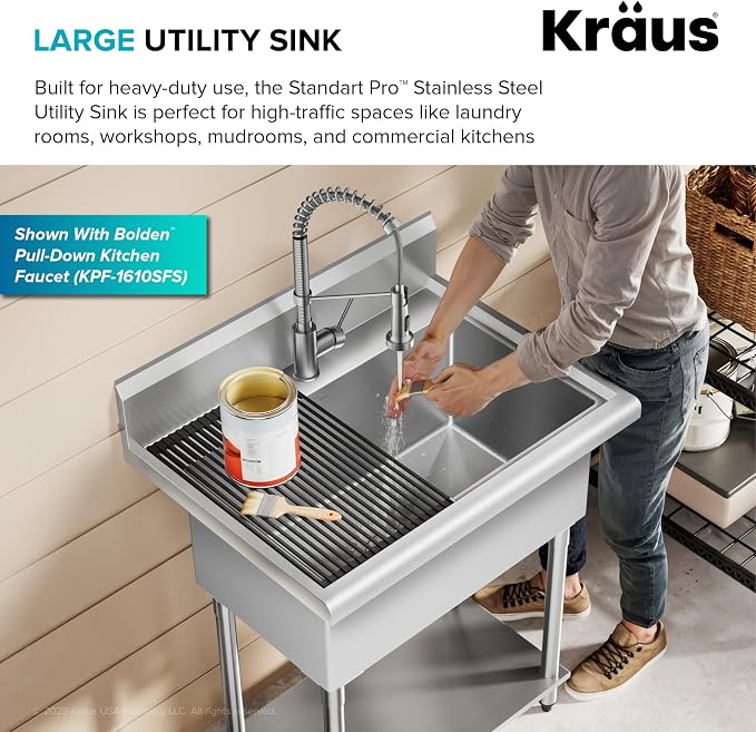 KRAUS Standart Pro 32 Inch 18-Gauge Stainless Steel Scullery Sink, 24 Gallon - Image 4