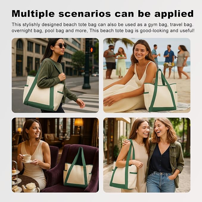 Large Canvas Tote Bag, with Laptop Sleeve and Multiple Pockets - Image 5