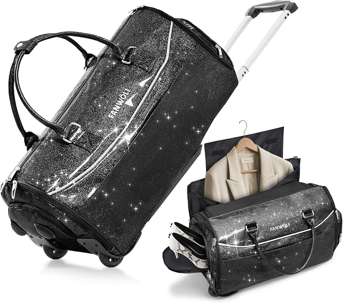 3-in-1 Rolling Garment Bags for Travel, Glitter Wheeled Carry-On Suit Luggage by Fanwoli