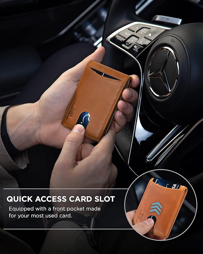 SERMAN BRANDS RFID Blocking Slim Bifold Genuine Leather Minimalist Front Pocket - Image 3