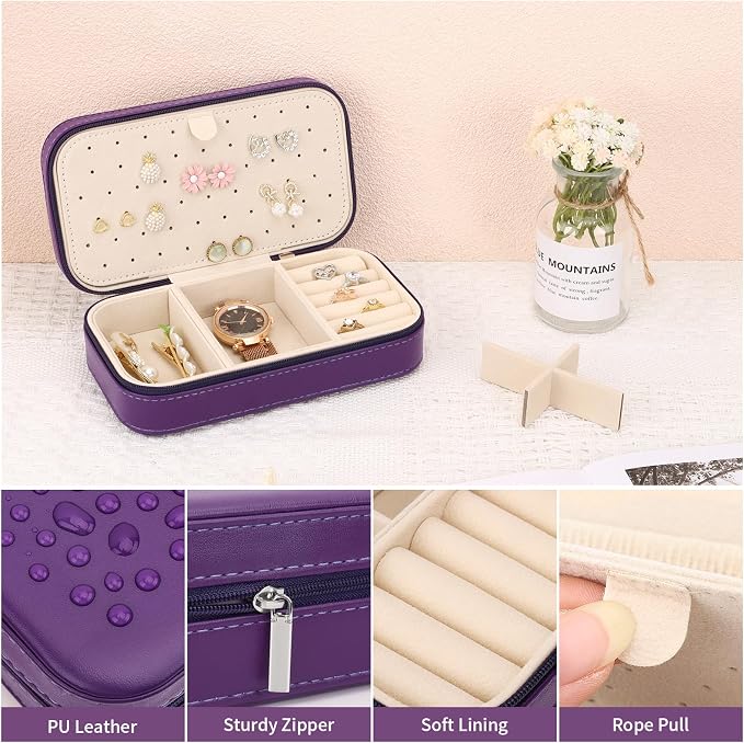 DesignSter Travel Jewelry Box, PU Leather Portable Jewelry Case, Small Jewelry - Image 4