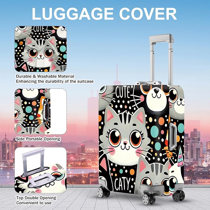 ANNA QUEEN Cute Cat Luggage Cover, Kawaii Cartoon Kitty Suitcase Protector - Image 3