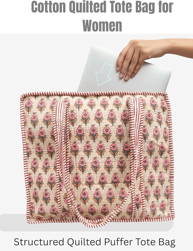 Cotton Quilted Tote Bag for Women – Large Beach & Travel Tote - Image 4