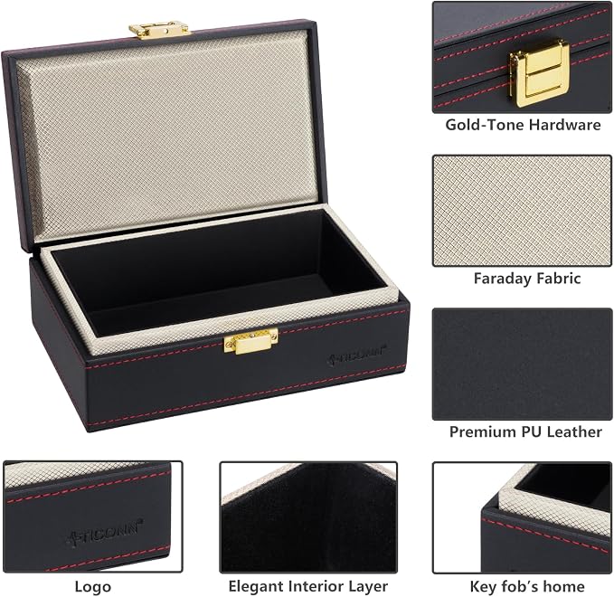 TICONN Faraday Box, Car Key Fob Protector, PU Leather Signal Blocker - Image 3