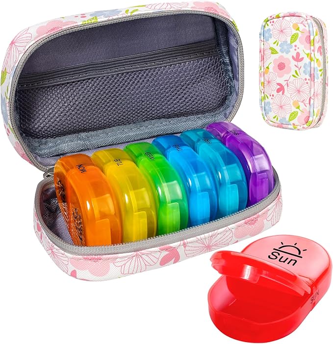 Serfeymi Weekly Travel Pill Organizer 2 Times A Day AM PM Upgraded Rainbow Pill by Serfeymi