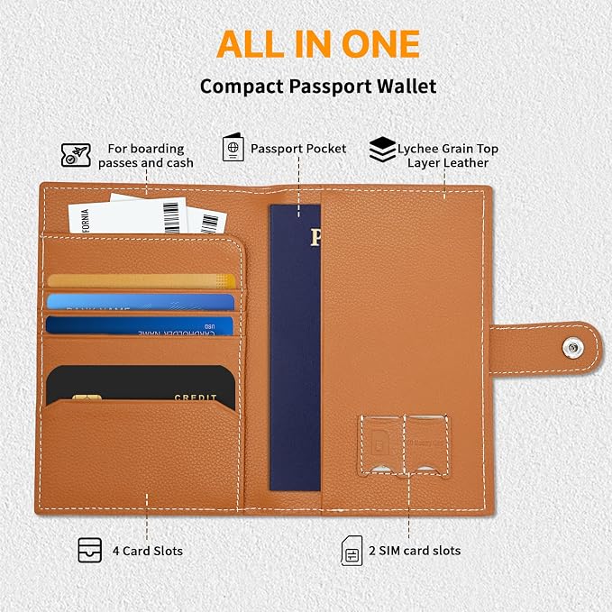 Genuine Leather Passport Holder, RFID Blocking Travel Wallet - Image 2