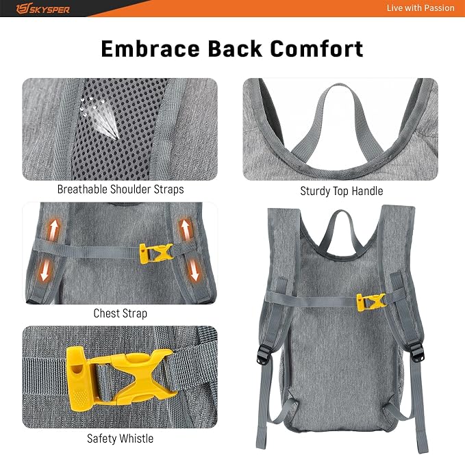 SKYSPER 15L/20L Foldable Hiking Backpack Lightweight Packable Travel Daypack - Image 4