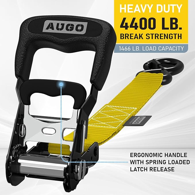 AUGO Heavy Duty Ratchet Straps & Soft Loops – Pack of 4 Extra Strong 1.5” by - Image 2