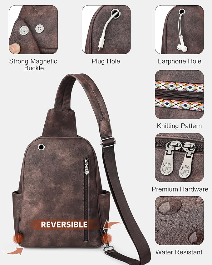 FADEON Large Sling Bag for Women, Leather Crossbody Purse Designer Anti Theft - Image 6
