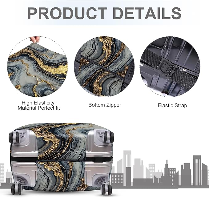 ANNA QUEEN Luxury Marble Gold Luggage Cover, Elegant Black & Grey Suitcase - Image 4