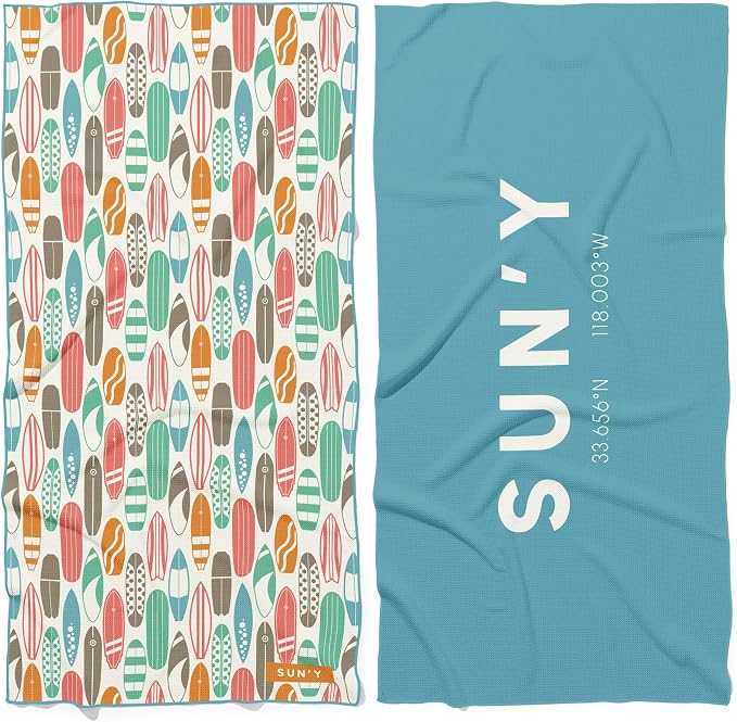 SUN'Y Waffle Microfiber Beach Towel – Sand Free, Quick Dry, Ultra Absorbent by SUNY