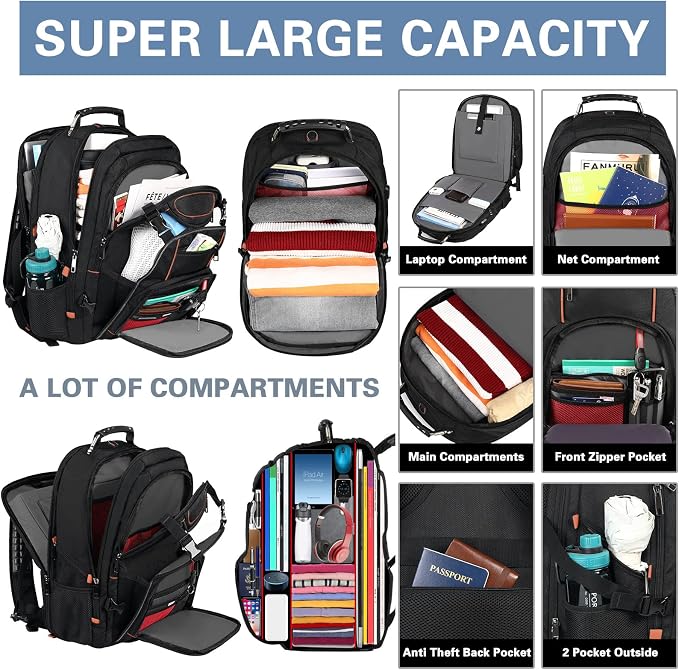 18.4 inch Laptop Backpack, Extra Large Travel Laptop Backpack - Image 3