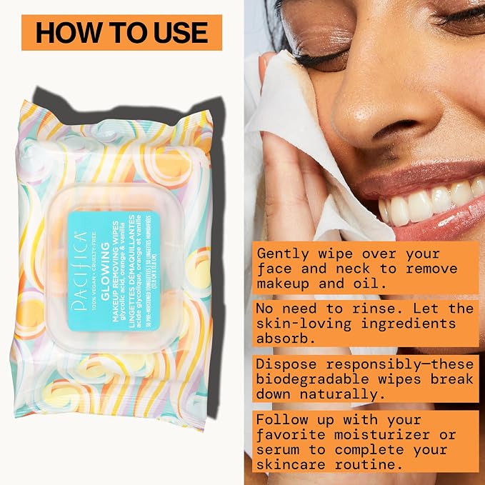 Pacifica Beauty | Glowing Makeup Remover Wipes | Gycolic Acid, Coconut Water - Image 13