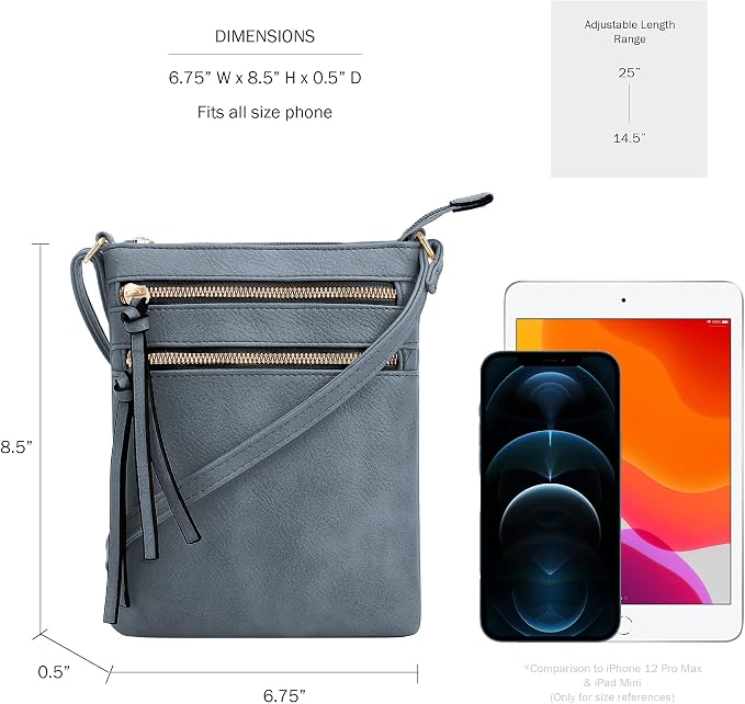 DELUXITY | Crossbody Purse Bag | Functional Multi Pocket Double Zipper Purse | - Image 3