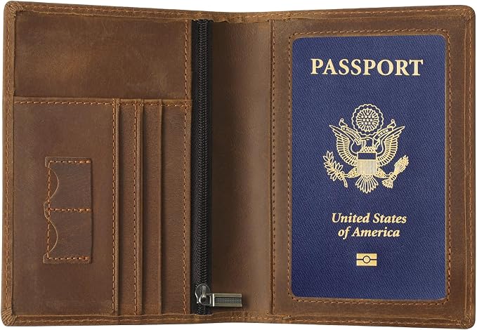 Ringsun Leather Passport Cover for Men Women, RFID Passport Wallet Case Travel by RINGSUN