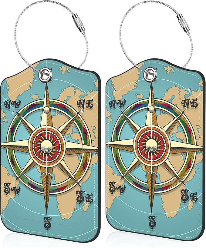 Nautical Compass Retro World Map Luggage Tag by Unknown