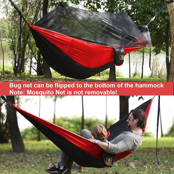 Camping Hammock with Net, Portable Lightweight Double Hammocks with Tree Straps - Image 4
