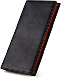 VISOUL Mens Leather Long Bi-fold Checkbook RFID Blocking Wallets, Breast Pocket by VISOUL