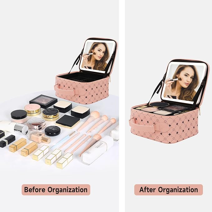 Travel Makeup Bag With 360° rotating LED Mirror, Waterproof cosmetic organizer - Image 6