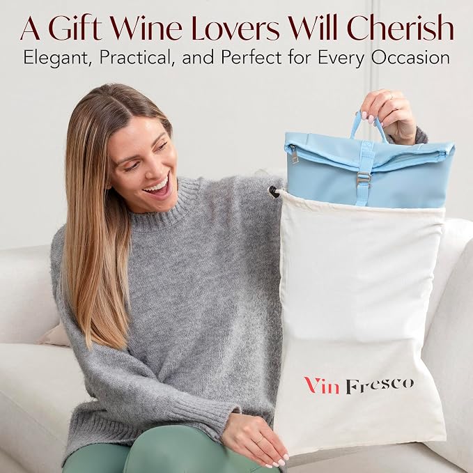 Two Bottle Rolltop Wine Tote Bag – Stylish PU Leather Wine Backpack - Image 7
