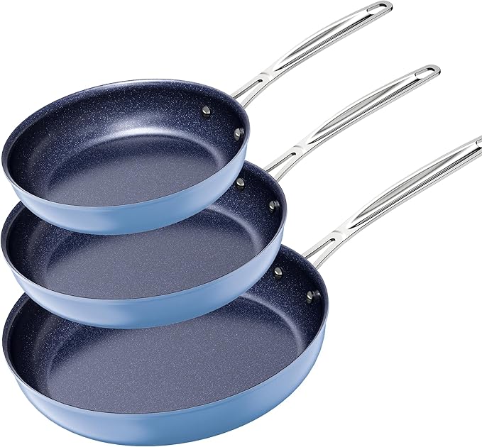 Nuwave 3-Piece Fry Pan Set, 12” Forged Lightweight, G10 Healthy Duralon Blue by NuWave