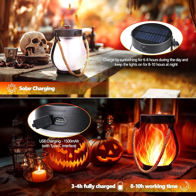 Halloween Solar Flame Lantern Hanging Outdoor Waterproof Purple - Image 5