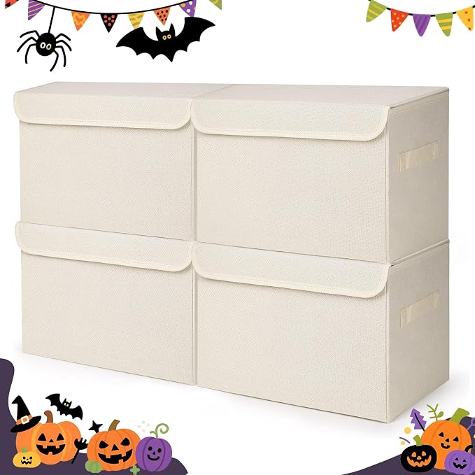 Large 22 Quart Linen Fabric Foldable Storage Bin Cube Organizer Basket by Bagnizer